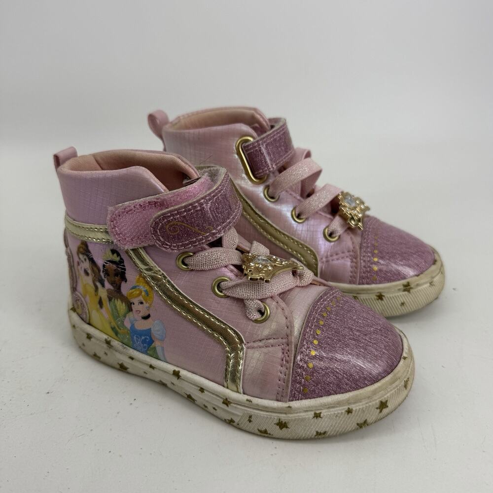 Disney Princess Pink‎ Stars Crowns High Top Sneaker Shoes Toddler Sz 8